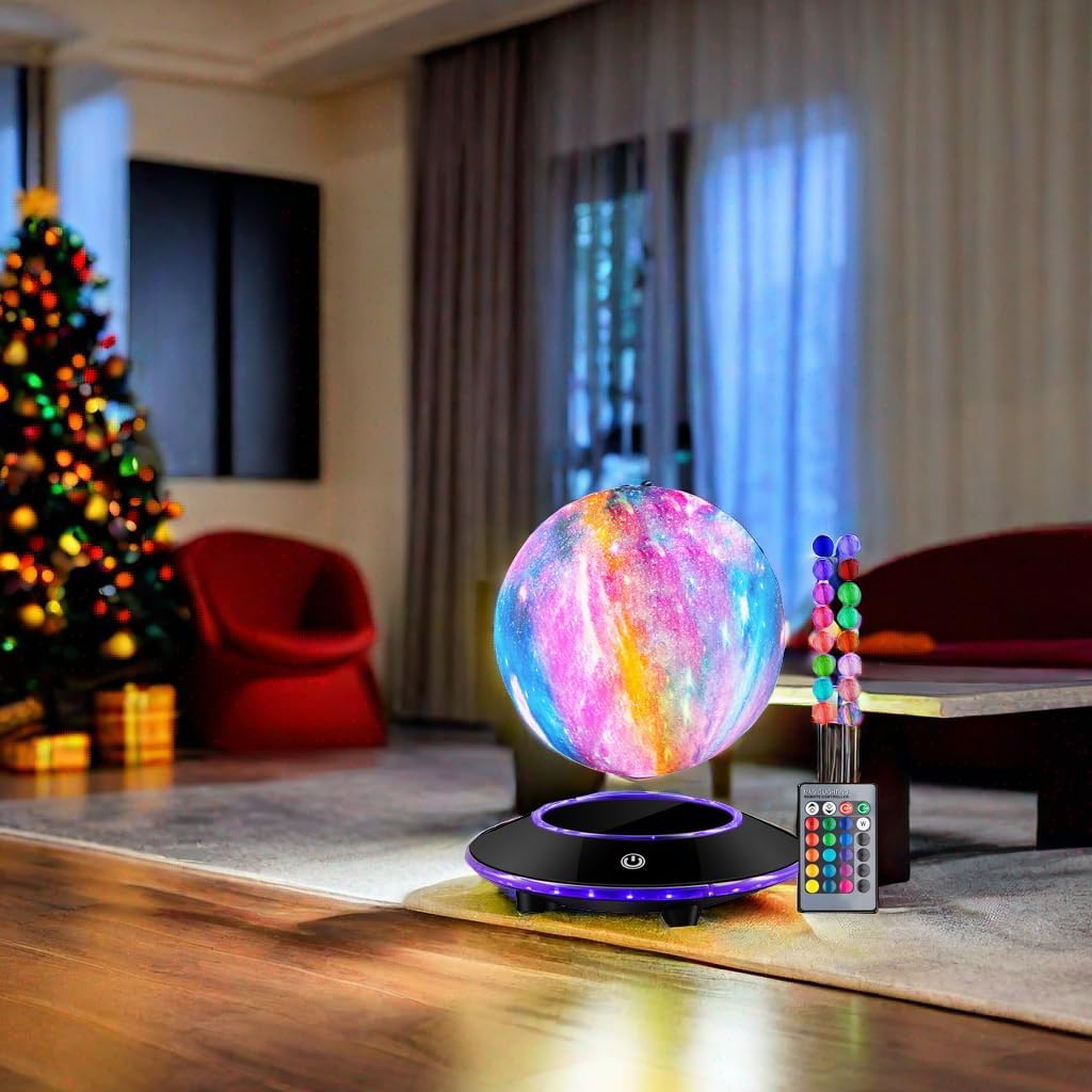 VGAzer Lunar Motion LED Levitating Moon Lamp, 3D Illusion Night Light with Remote Control, Dimmable 16 Colors Lights for Kids Adults (16 Colors Galaxy Moon)