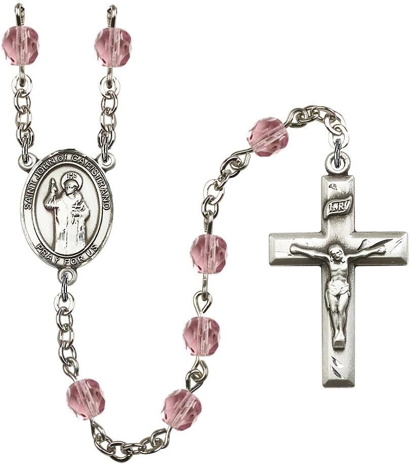 Bonyak Jewelry St. John of Capistrano Silver-Plated Rosary - Every Birth Month Color and More