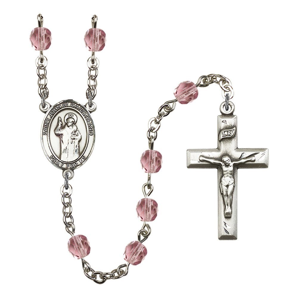 Bonyak Jewelry St. John of Capistrano Silver-Plated Rosary - Every Birth Month Color and More