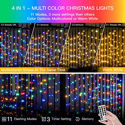 Ollny Christmas Lights Outdoor String Lights 210Ft/640 Led Super Long Multicolor 11 Modes&Timer Remote Waterproof Plug In Fairy Light For Xmas Tree Patio Holiday Indoor Decorations Warm White #TOP4