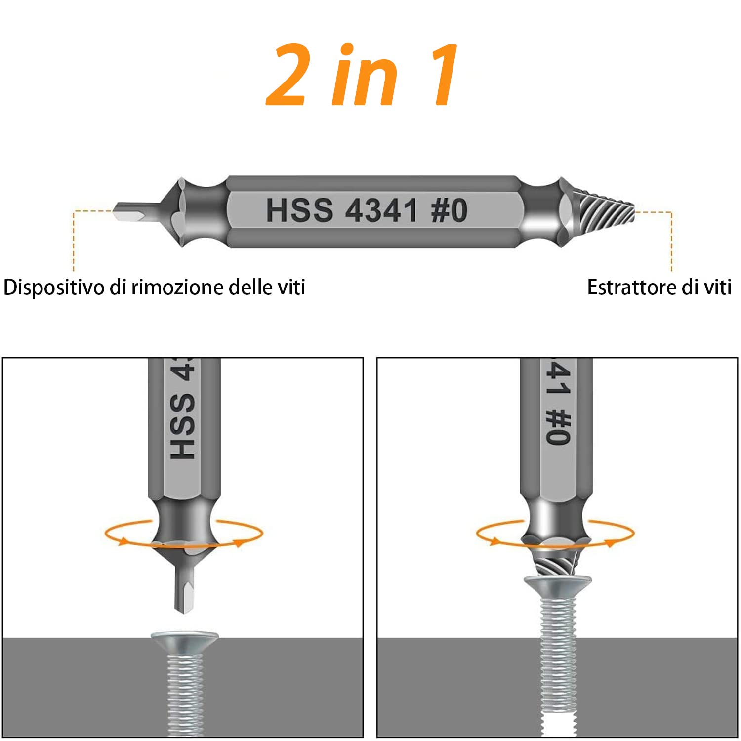 6 Pcs Estrattori Viti Danneggiate, Estrattore Viti Spanate, Dispositivo Di Rimozione Bullone Rotto In Acciaio H.S.S 4341# per Danneggiati/Spellati