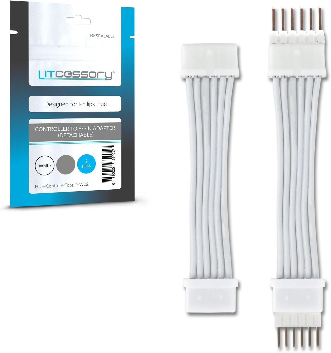 Litcessory Controller to 6-Pin Adapter for Philips Hue/Solo Lightstrip (Detachable Version, White - Micro 6-PIN V4 / Solo Lightstrip)