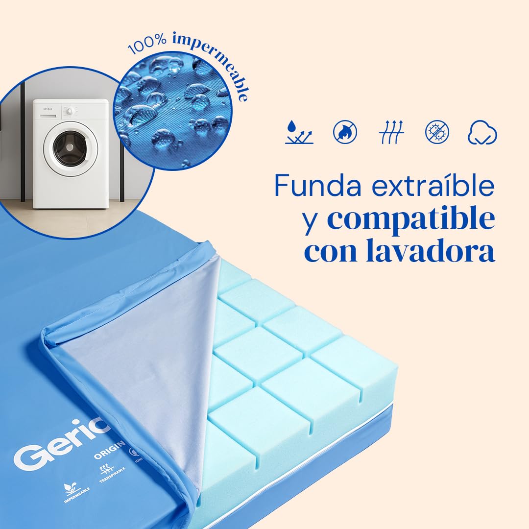 Geriafy - Pack Cama articulada Regulable en Altura con colchón Impermeable Origin HR | Diseño Superior en cuadricula | Transpirabilidad y Confort (105x190 cm)
