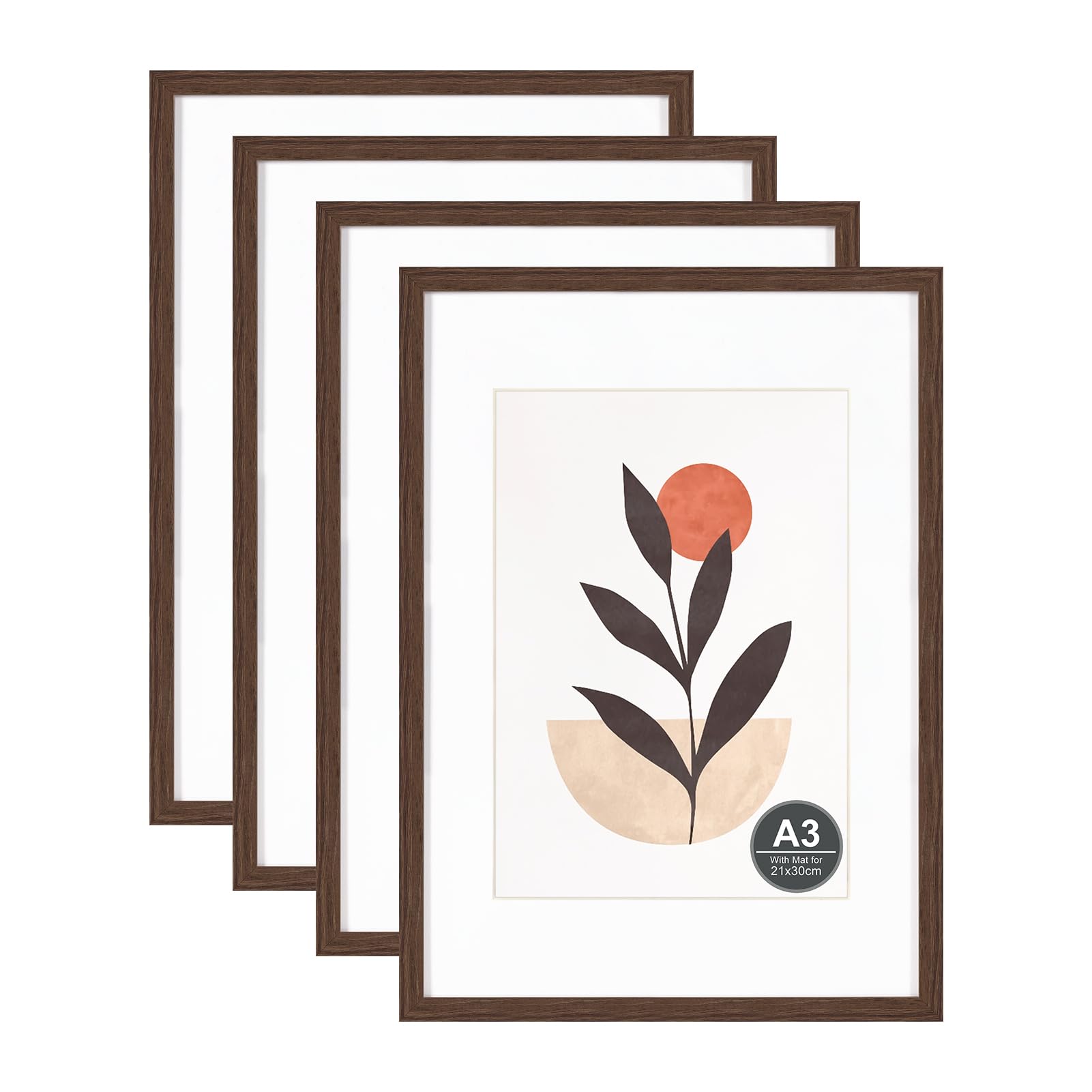 A3 Picture Frame with A4 Mount, Brown Wood Photo Frames with Perspex