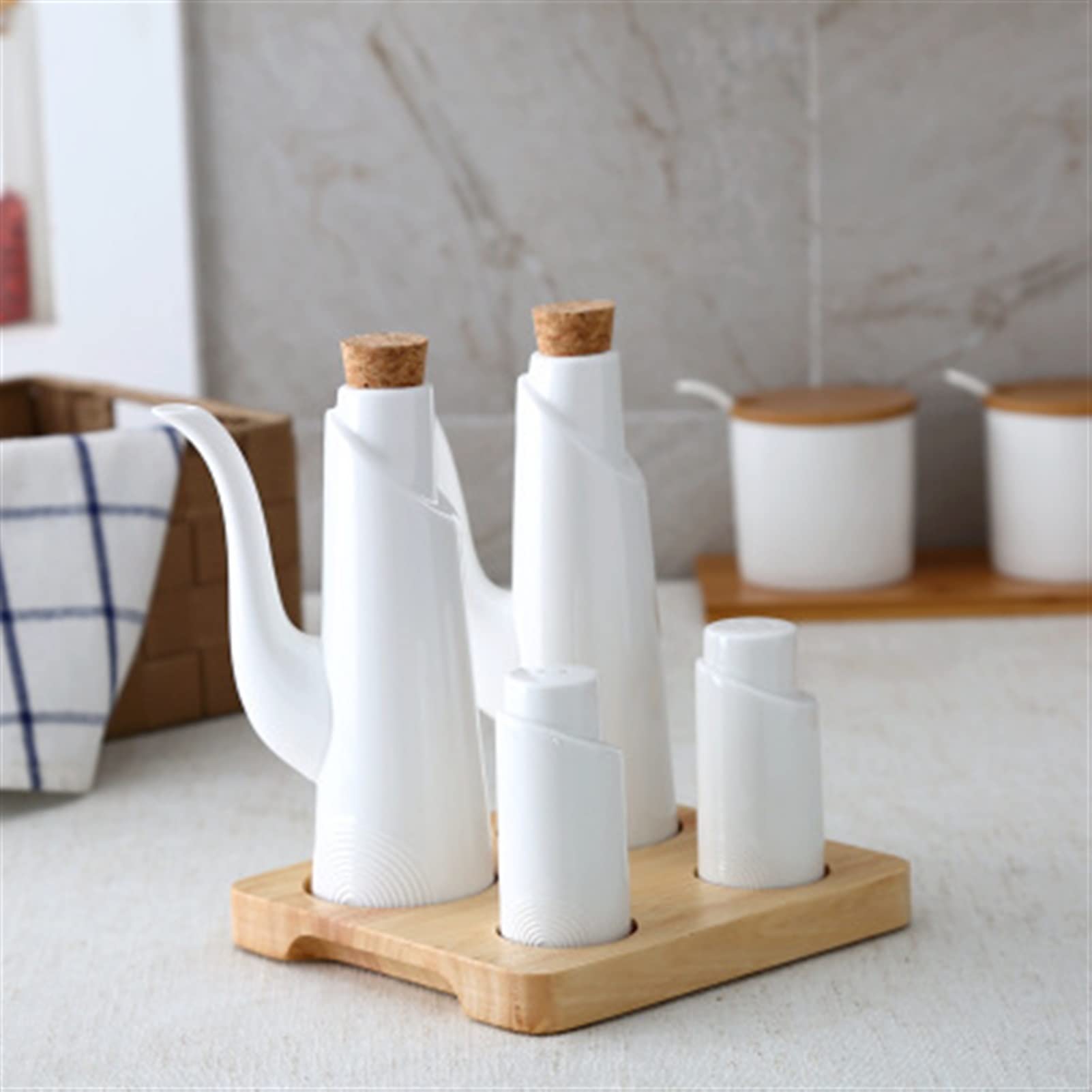 Essig Ölspender Keramik Salzpfeffer Öl Flasche Set Japan Stil Porzellan Olive Soja Gewürz Home Öl Essig Flaschen Küchenkochwerkzeuge Olivenöl-Spenderflasche (Color : 1 Set4)