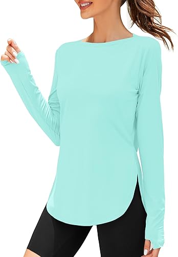 ZHENWEI - Camisetas de manga larga para mujer, con protección UV, ligeras, UPF 50+, para entrenamiento, golf, gimnasio, senderismo, ropa de exterior
