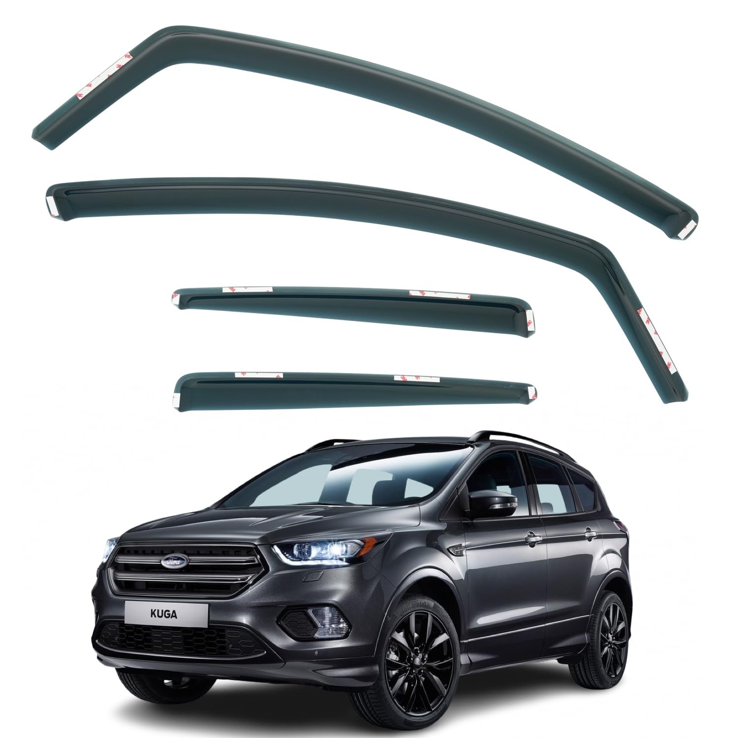 Juego de 4 deflectores de viento compatibles con FORD KUGA SUV de 5 puertas modelos 2013 2014 2015 2016 2017 2018 2019.