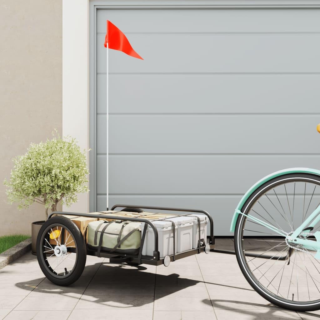 vidaXL Rimorchio da Bici Nero 126x63x34 cm in Ferro, rimorchio per bicicletta, rimorchio per carico da bicicletta, passeggino per bici