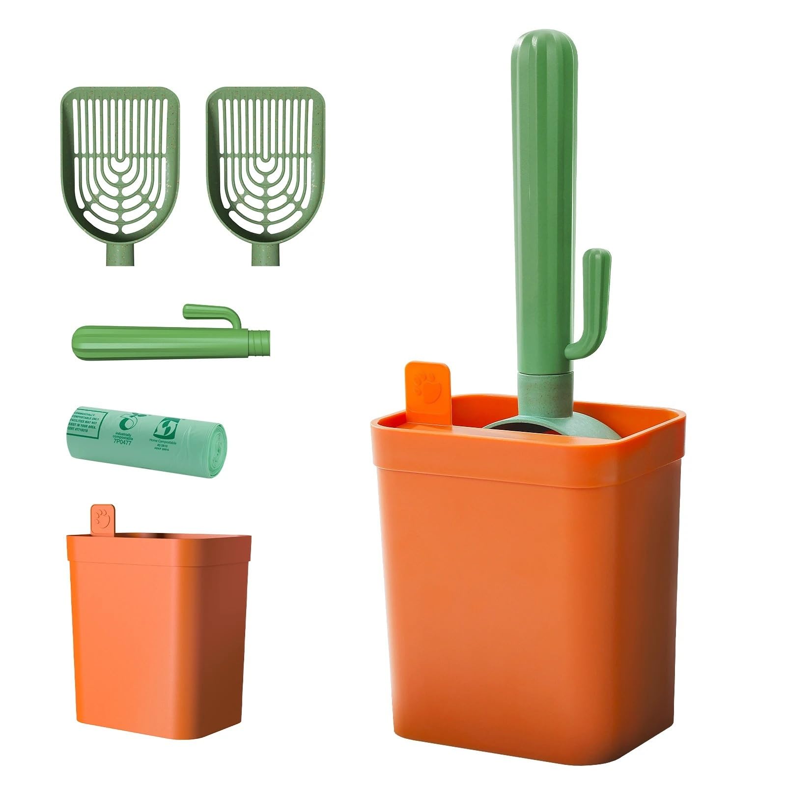 1 Set di Paletta for lettiera for Gatti Cactus con Supporto, setaccio for lettiera, Paletta sostituibile con Spazio di archiviazione