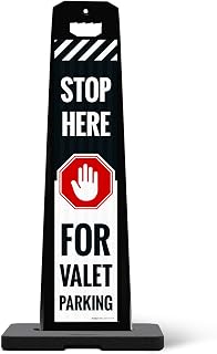 Stop Here for Valet Parking with Graphic Vertical Panel Sign Kit, Double Sided 3M Engineer Grade Reflective, with 20 lbs Black Portable Rubber Base, Impact Resistant Plastic Frame