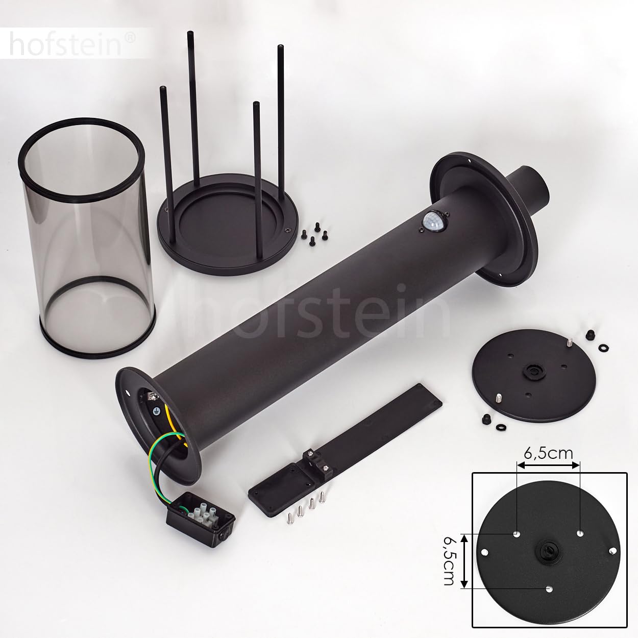 Oprawa zewnętrzna Sumalao z czujnikiem ruchu, podstawa metalowa/szklana w kolorze czarnym/dymnym, oświetlenie ścieżki 60 cm, IP54, 1 x E27, bez żarówki