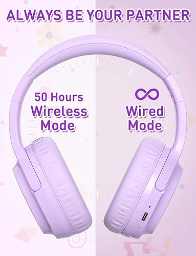 Miniatura 6 de SIMJAR Auriculares Bluetooth para niños, ligeros para niños y niñas con micrófono, limitador de volumen 8594 dB, tiempo de reproducción de 50 horas,