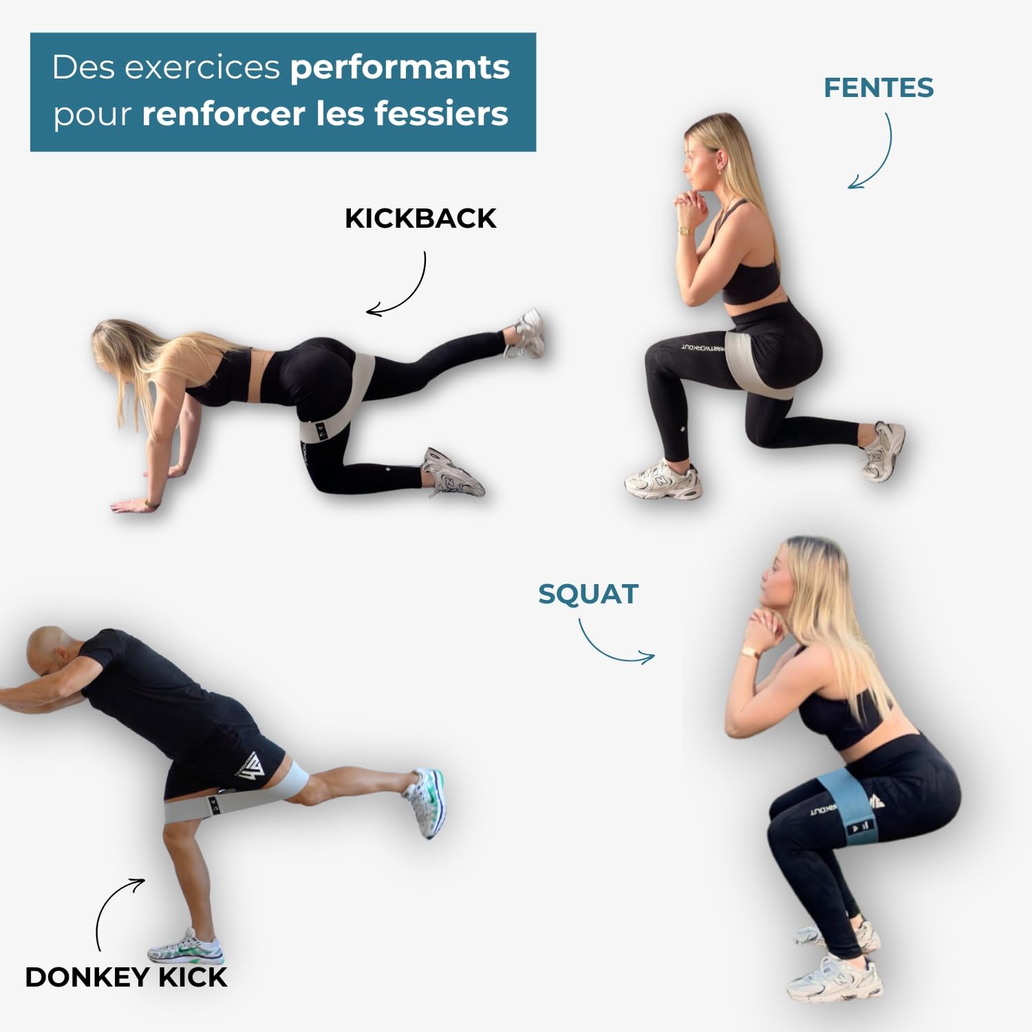 SmartWorkout - Booty Bands – 3 Widerstandsbänder für Beine und Gesäß mit rutschfester Beschichtung – elastisches Band für Fitness, Yoga, Pilates, Krafttraining