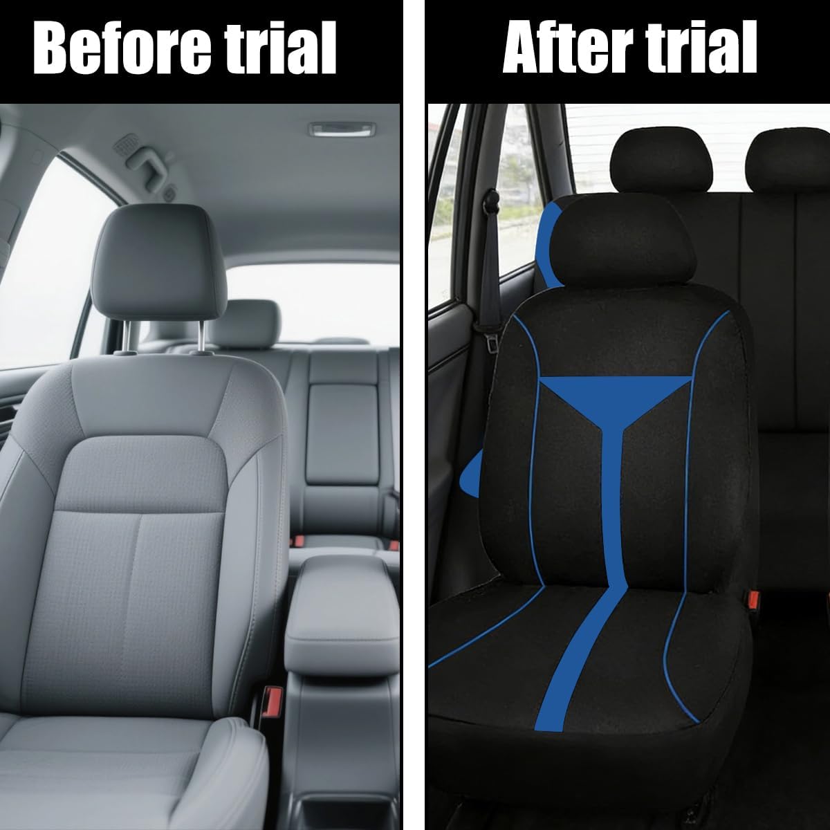 Osilly Car Seat Cover Full Set, Soft Breathable Sporty Vehicle Interior Seat Protector, Comfortable Automotive Front and Rear Split Bench Cover, Universal Fit (Blue/Black)