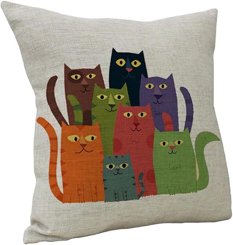 Nunubee Cotton Linen Cat Pillow Cover Home Decorative Throw Pillow Case Printed Cushion Cover
