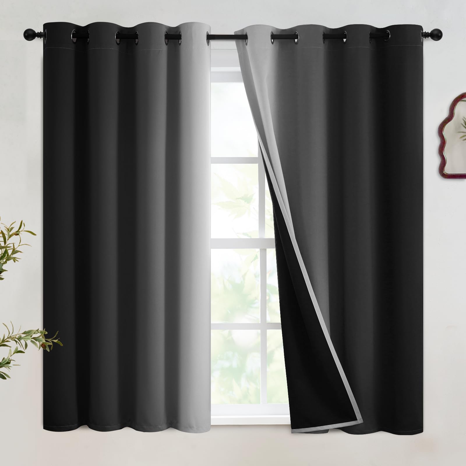 SimpleHome Ombre Room Darkening Curtains for Bedroom, Gradient Black to Grey White Light Blocking Thermal Insulated Grommet Window Curtains/Drapes for Living Room,2 Panels, 52x45 inches Length — image 1