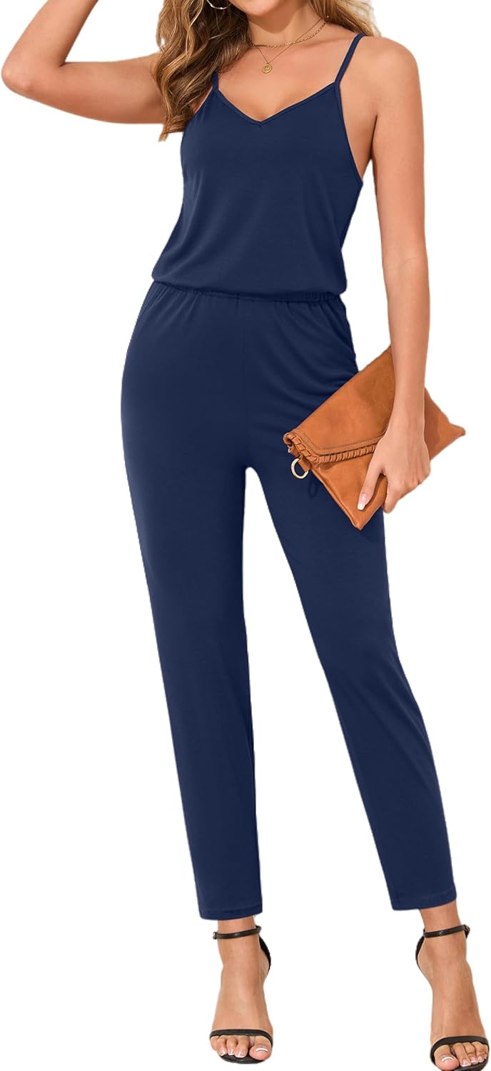 Women's Jumpsuits Dressy Spring One Piece Rompers Sexy Casual Summer Overalls Sleeveless Outfits Deep Ocean Blue L - Image 2