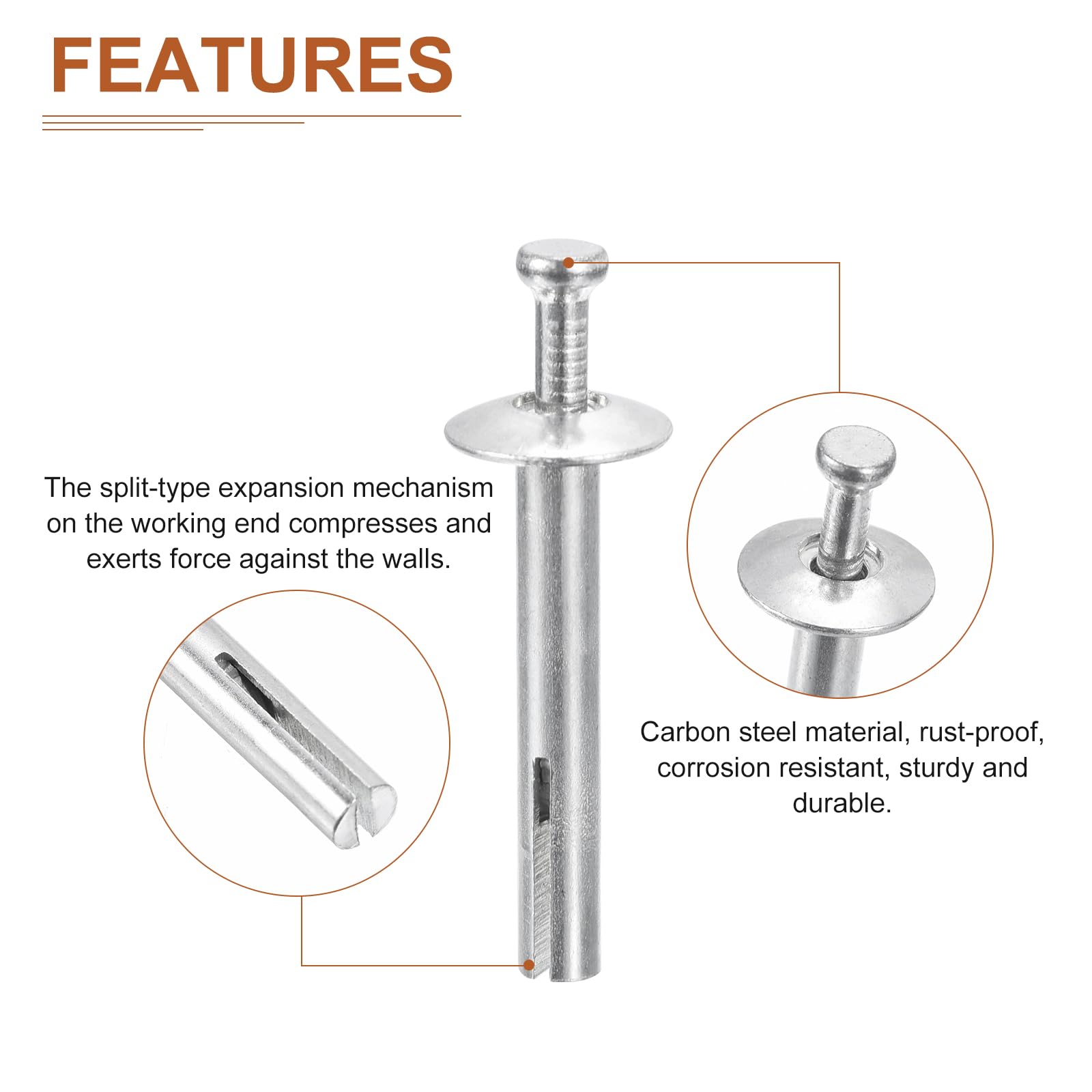 DTGN 1/4" x 1-1/2"(D x L) Hammer Drive Nail - 100Pack - Good for Concrete Drywall - Carbon Steel Drive Expansion Anchors - Silver - Image 3