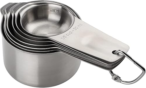 Miniatura 5 de Juego de tazas y cucharas medidoras de acero inoxidable, 7 tazas medidoras apilables, 8 cucharas medidoras anidables y 1 nivelador para ingredientes