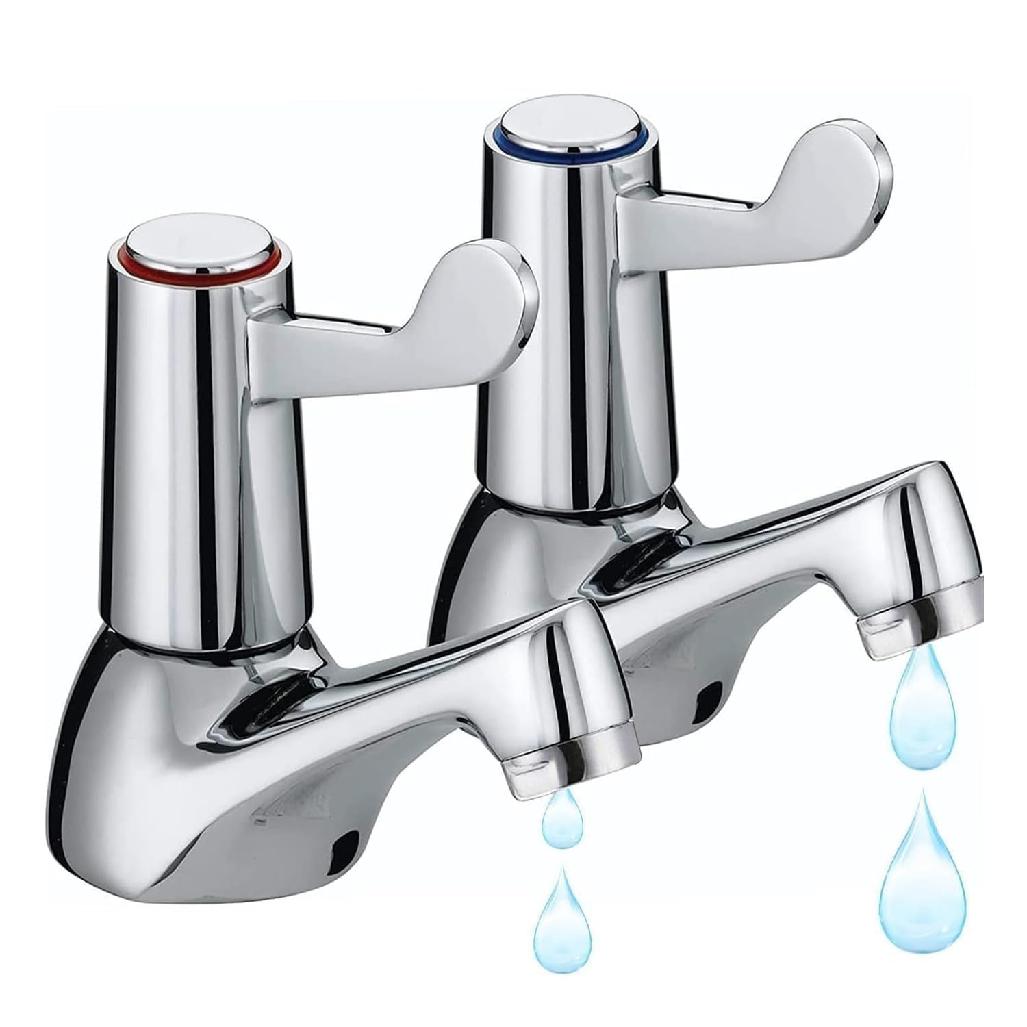 Ebuyergate Silver 2Pcs Hot & Cold Bathroom Basin Taps Chrome Plated Brass Sink Tap Pair With 1/2" Bsp Thread, Quarter Turn Lever Handles & Ceramic Disc Valves Deck Mounted Taps For Bathroom & Kitchen Sink