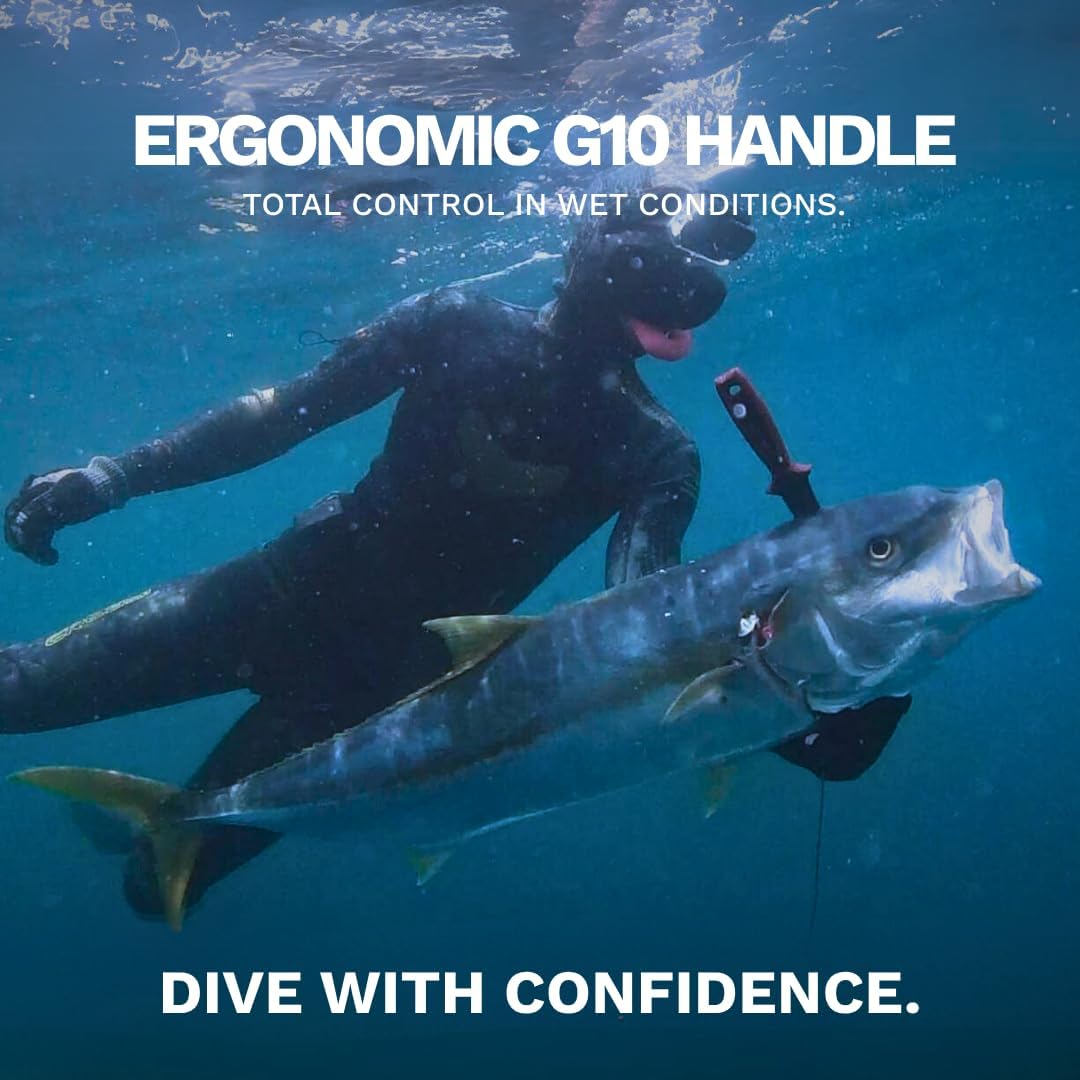 SORD Dive Knife - Scuba Diving Knife with Sheath for Spearfishing, Snorkeling, and Free Diving - Tactical Gear & Knives for Men - Full Tang Blade | G10 Handle | Superior Corrosion Resistance