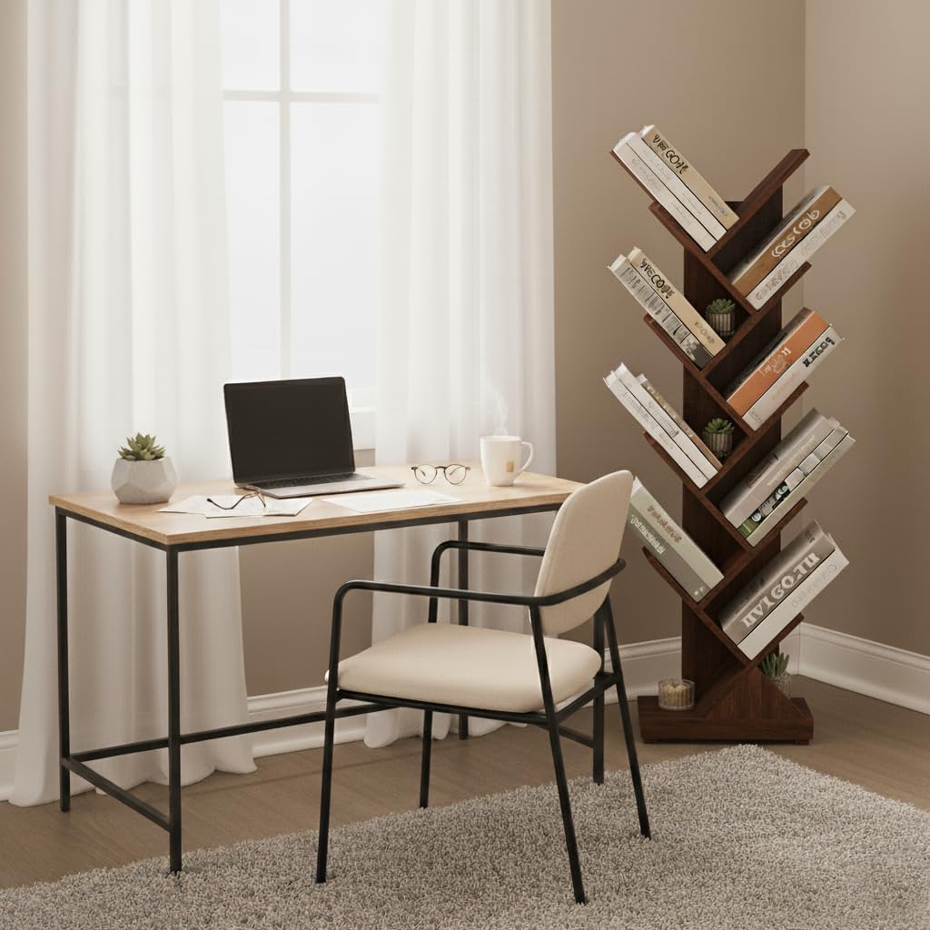 ruboka 9 Tier Tree Bookshelf, 9 Shelf Floor Standing Bookcase Display for CDs/Magazine/Books, Retro Bookshelf for Bedroom, Living Room, Office,Balcony,Book Organizer Storage Shelves