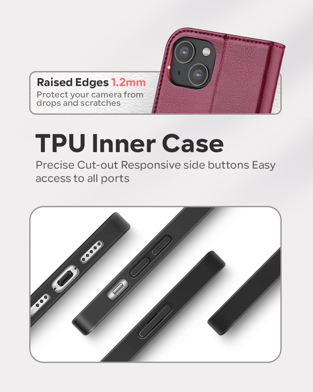 OCASE Compatible with iPhone 14 Wallet Case, PU Leather Flip Folio Case with Card Holders RFID Blocking Kickstand [Shockproof TPU Inner Shell] Phone Cover 6.1 Inch 2022 (Burgundy)