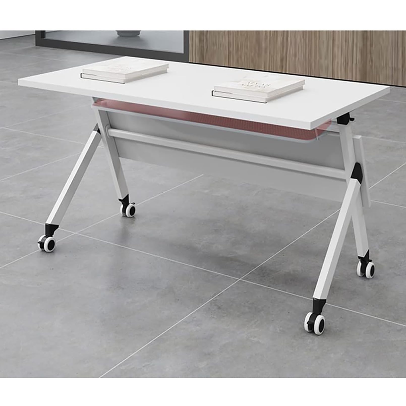 Tavolo da Formazione Mobile Bianco con Piano Ribaltabile e Ruote bloccabili - Soluzione Pieghevole per Sale riunioni, conferenze e spazi multimediali, 120x40x75 cm/47,2x15,7x29,5 Pollici