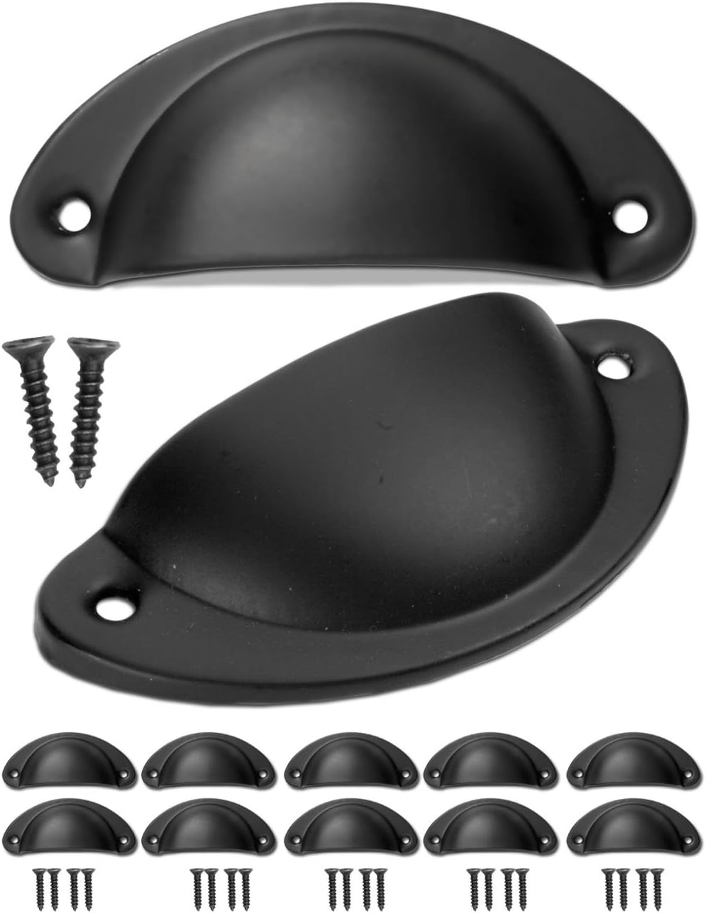 FUXXER® 10 x Antique Drawer Shell Pull Handles, black | Pull Handles for rustic style Drawers, Buffets Tables, Dressers | Set of 10 with screws, black
