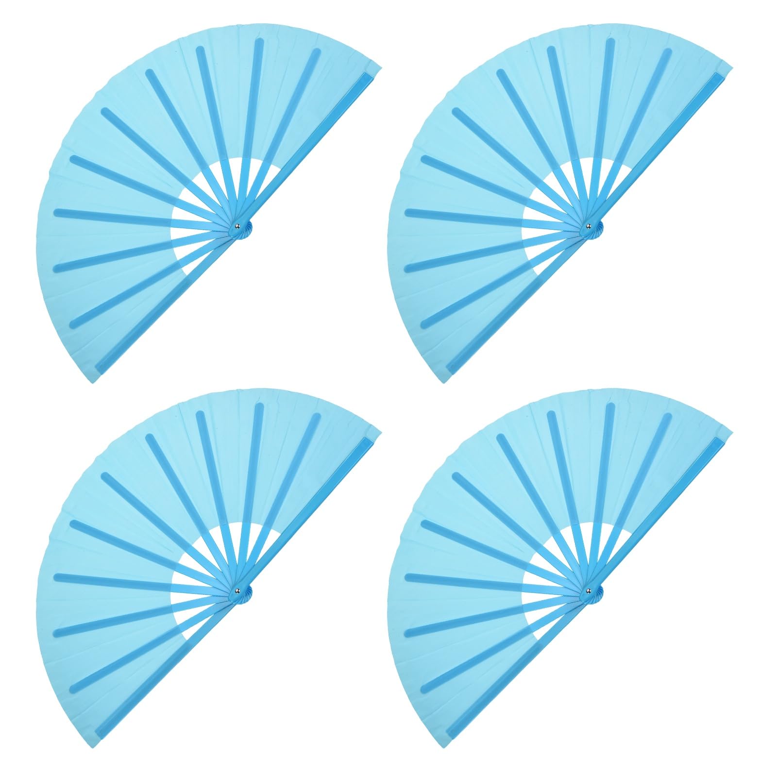 sourcing map 4Pcs Large Folding Hand Rave Fan, Decorative Handheld Folding Hand Clacking Fan for Line Dancing Festival Party Performance Decoration, Sky Blue