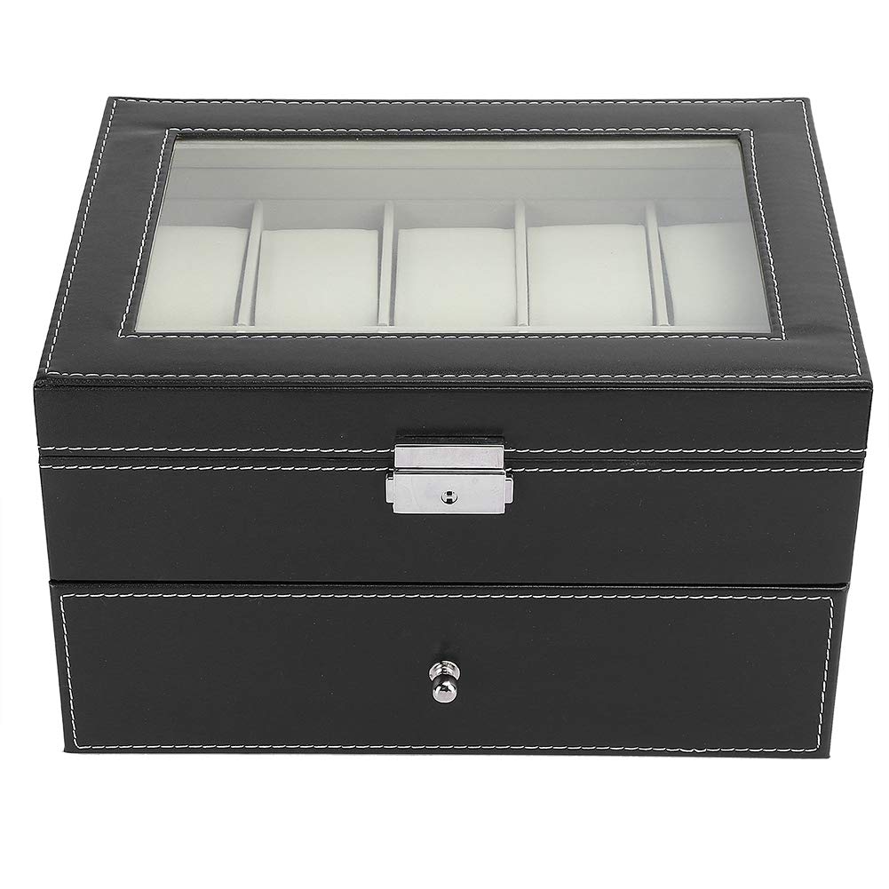 Custodia per Orologio a Doppio Strato per Orologi e Occhiali da Sole con Chiave Nera a 10 Griglie per Uomo e Donna