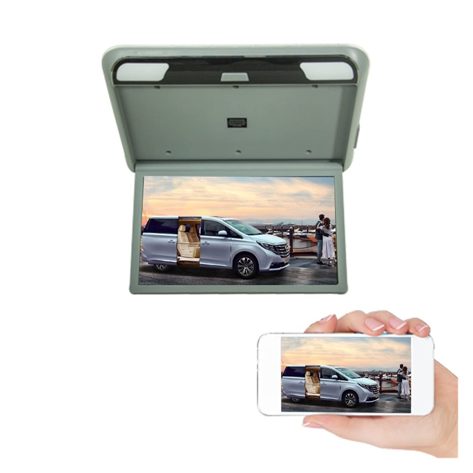 Car Headrest Player, 1080P 19 Inch Car Monitor HD LCD Screen Auto Ceiling TV Motorhome Roof Mount Display MP5 Portable (Gray Mirror Monitor)