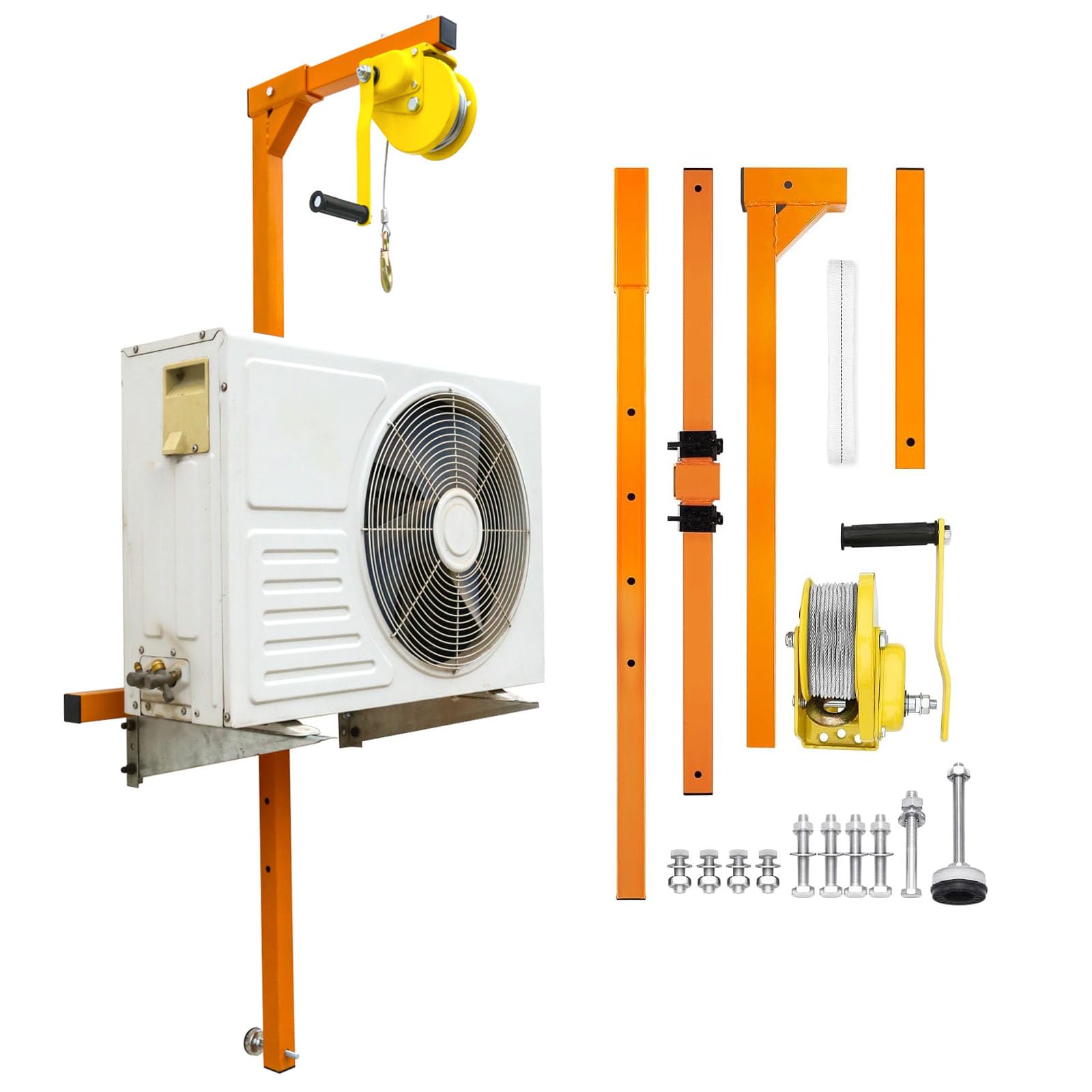 Air Conditioner Lifting Crane, Stainless Steel HVAC Hoist with 49ft Rope and ?1200Lbs Manual Winch, All-Weather Bracket for Roof Top or Wall HVAC, Commercial, Residential AC Installation (KQZZIV)