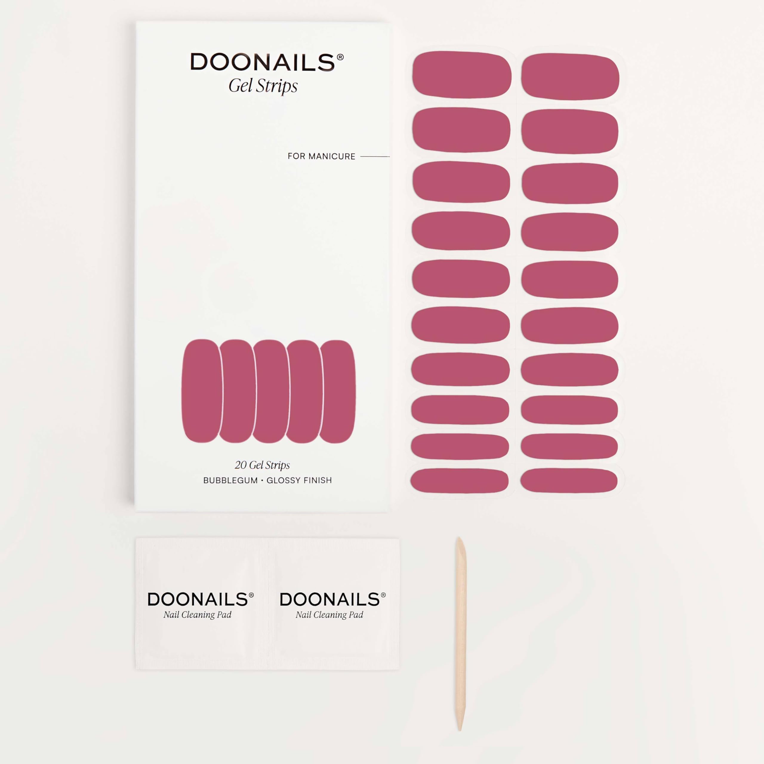 DOONAILS - Feuilles Gel Bubblegum - 20 bandelettes de gel UV en 9 tailles avec extra-longueur - Films ongles autocollants & durcissant aux UV - Autocollants ongles avec jusqu'à 14 jours de tenue