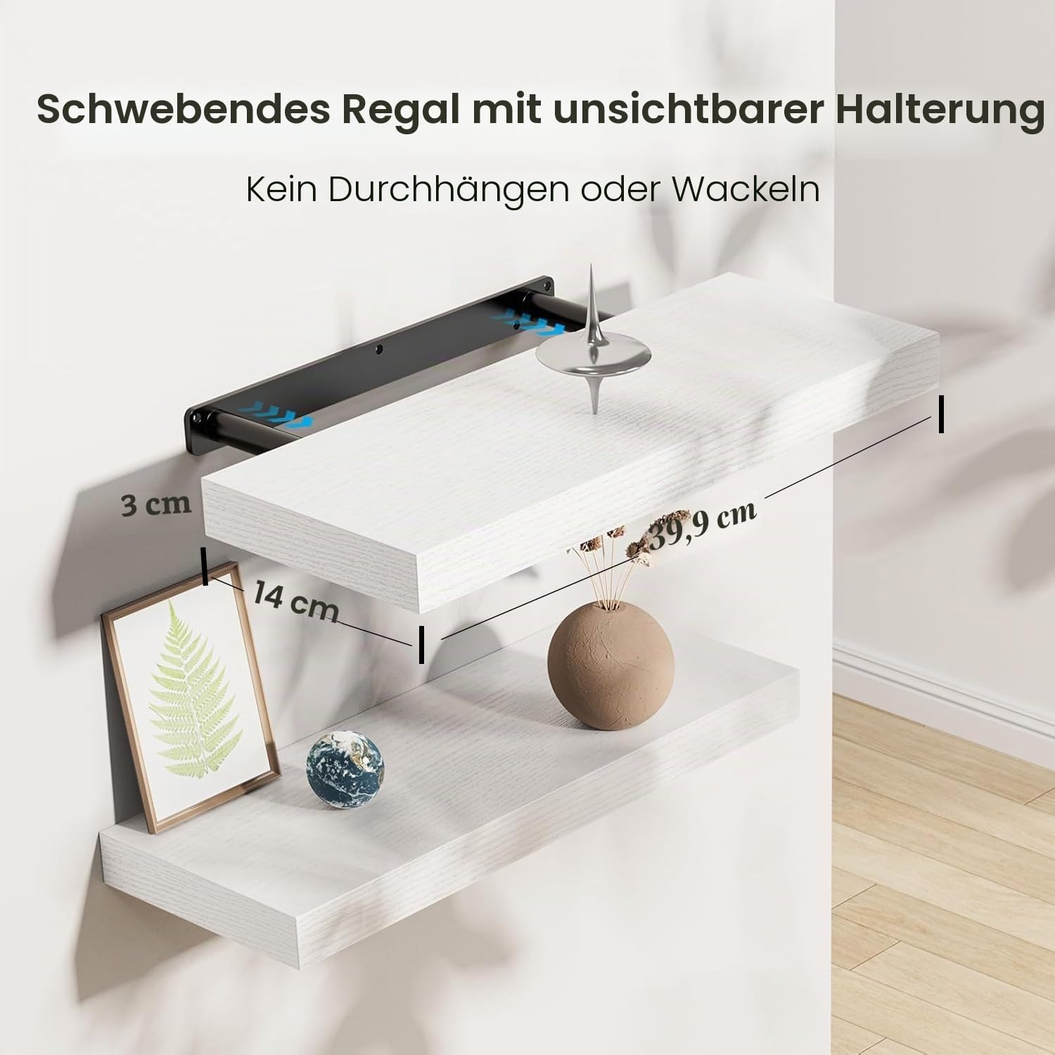 AMADA HOMEFURNISHING Schweberegal, Wandregal weiß für Badezimmer/Wohnzimmer/Schlafzimmer/Küchendekoration, Regal Wand mit unsichtbaren Halterungen, dreiteiliges Set – AMFS08