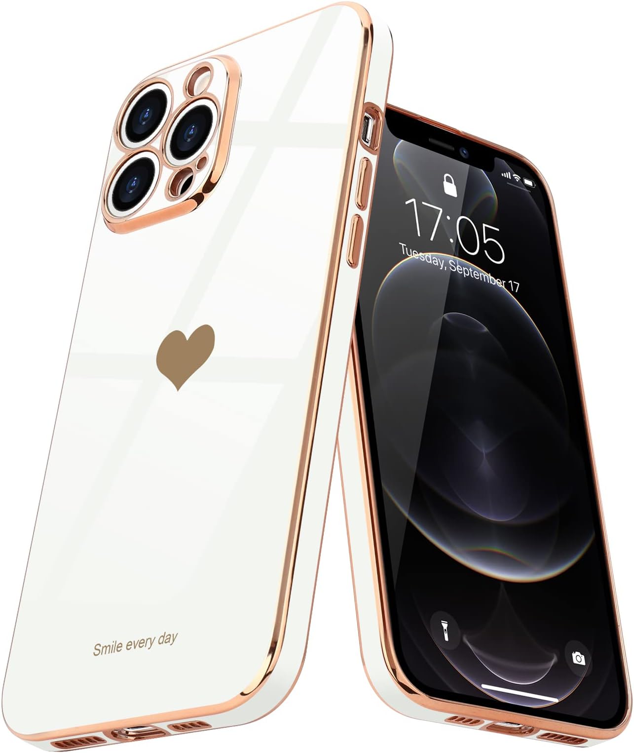 Teageo for iPhone 12 Pro Max Case for Women Girl, Cute Love-Heart Luxury Bling Plating Soft Back Cover, Raised Camera Protection Bumper, Silicone Shockproof Phone Case for iPhone 12 Pro Max, White