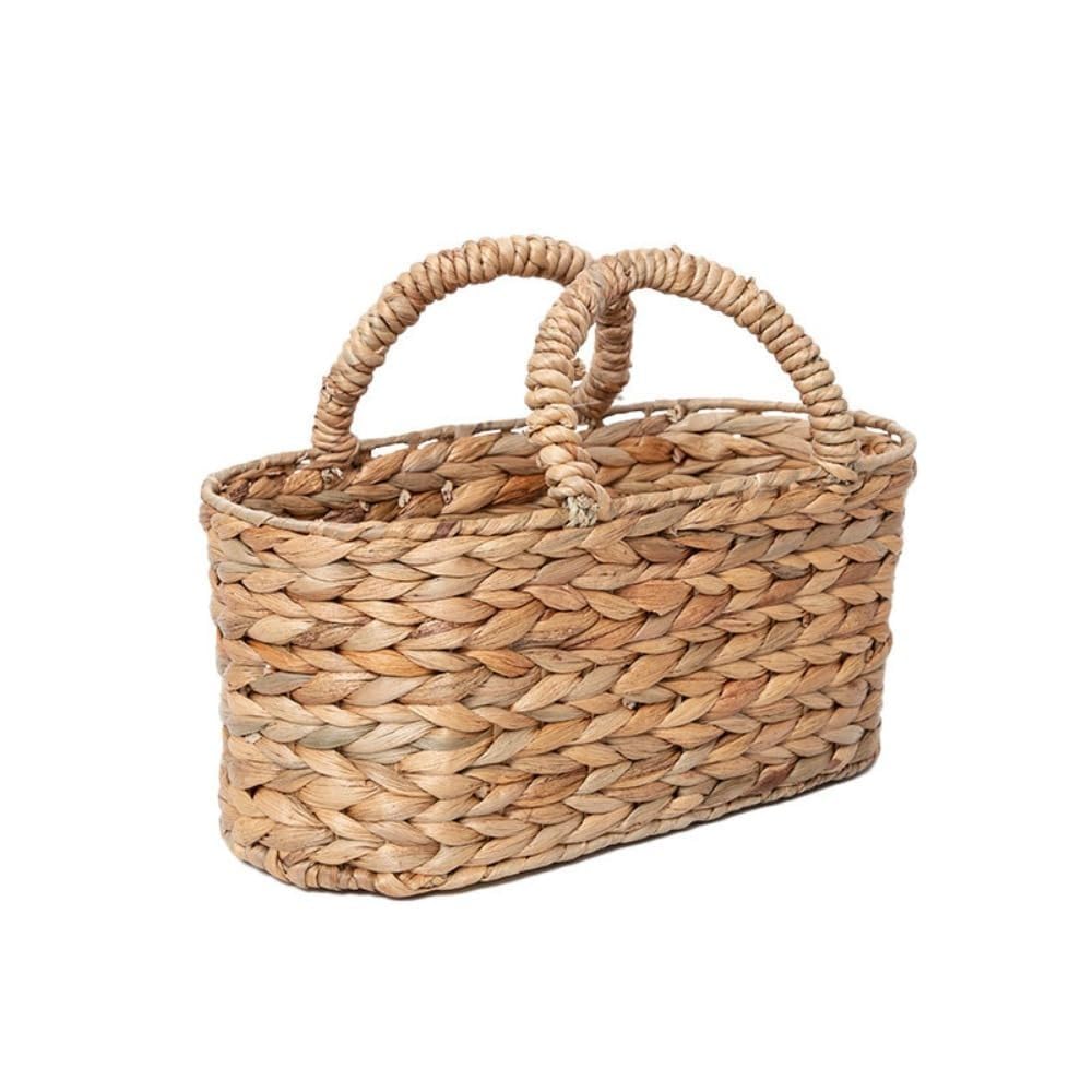 Panier en jacinthe d'eau tissée avec poignées, naturel, rectangulaire, 37 cm x 18,5 cm x 27 cm, sac de rangement et de pique-nique