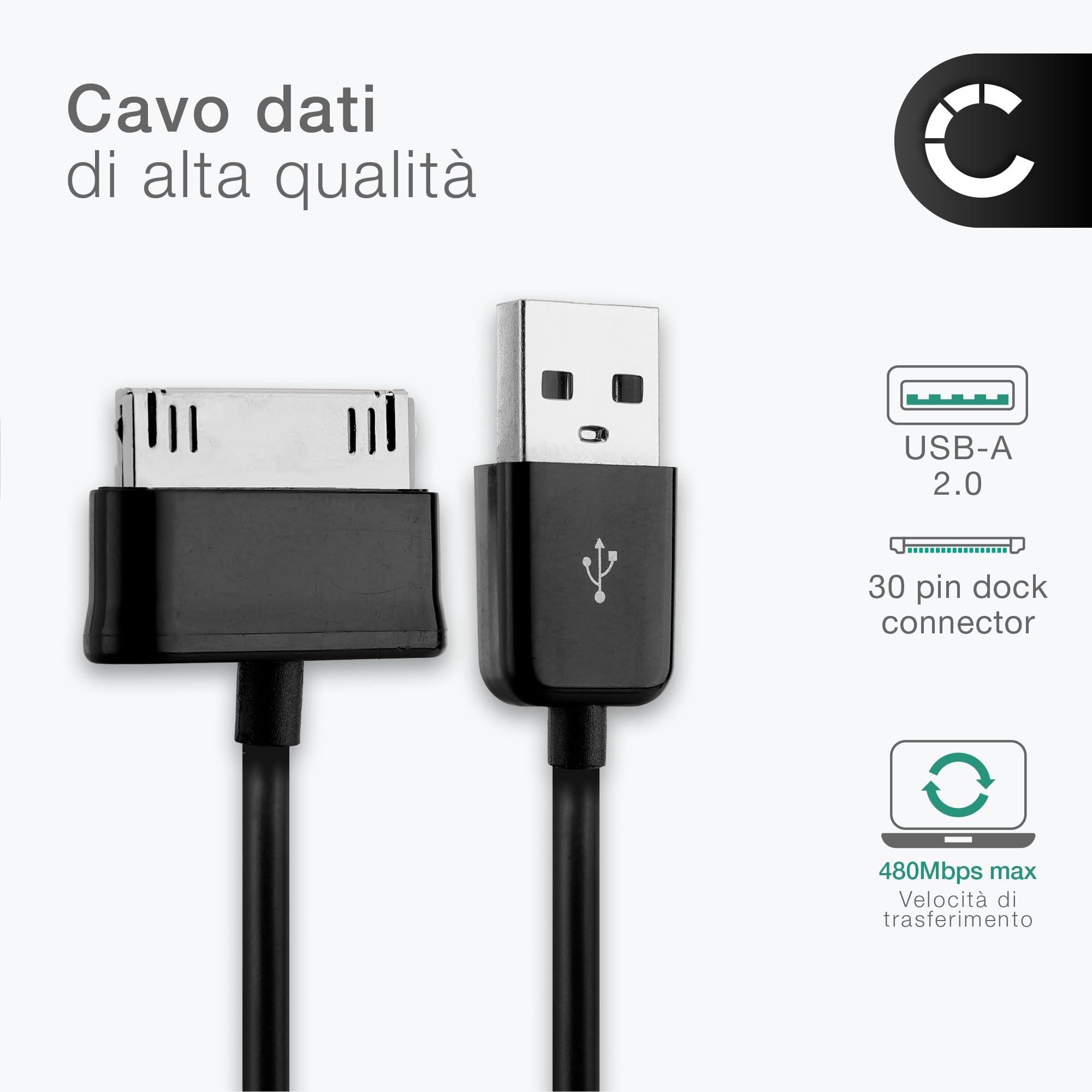 CELLONIC Cavo USB 2.0 Compatibile con Samsung Galaxy Note 10.1 / Tab 8.9 / Tab 10.1 / Tab 2 7.0 / Tab 2 10.1 / GT-N8000 Ricarica Cavetto Dati per Tablet con Porta 30 Pin Connettore 1.0m in Nero