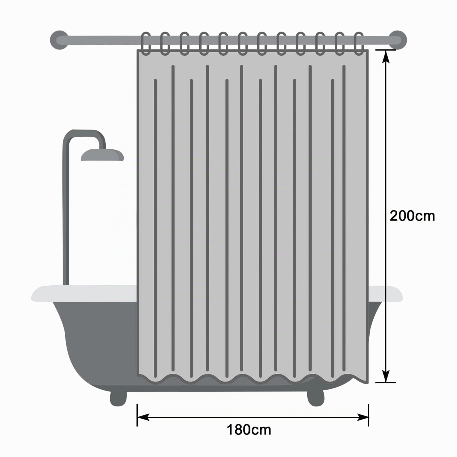 EurCross Rideau de douche 180x200 cm Blanc anti-moisissure imperméable lavable en machine