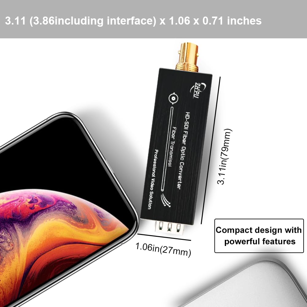 HD-SDI Glasfaser 1080P 30Hz 12,4 km Video-Konverter | Unkomprimiert für Überwachungskamera, CCTV-Video, unterstützt 1080P Single-Mode bis zu 12,4 mi, Mini-Design mit Typ-C-Power