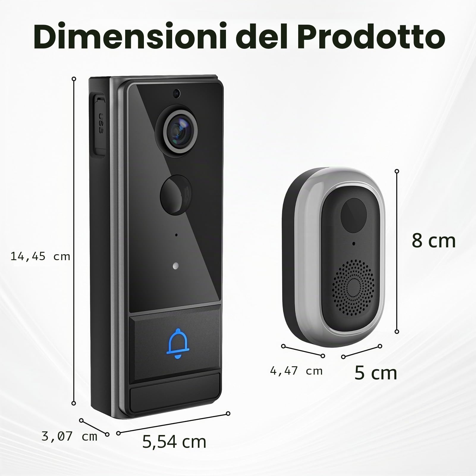 Smart Smart WiFi, campanello senza fili, intercom con PIR Wakeup 1280 x 720, visione notturna, due possibilità audio, IP65, Water Proof for Home Security,