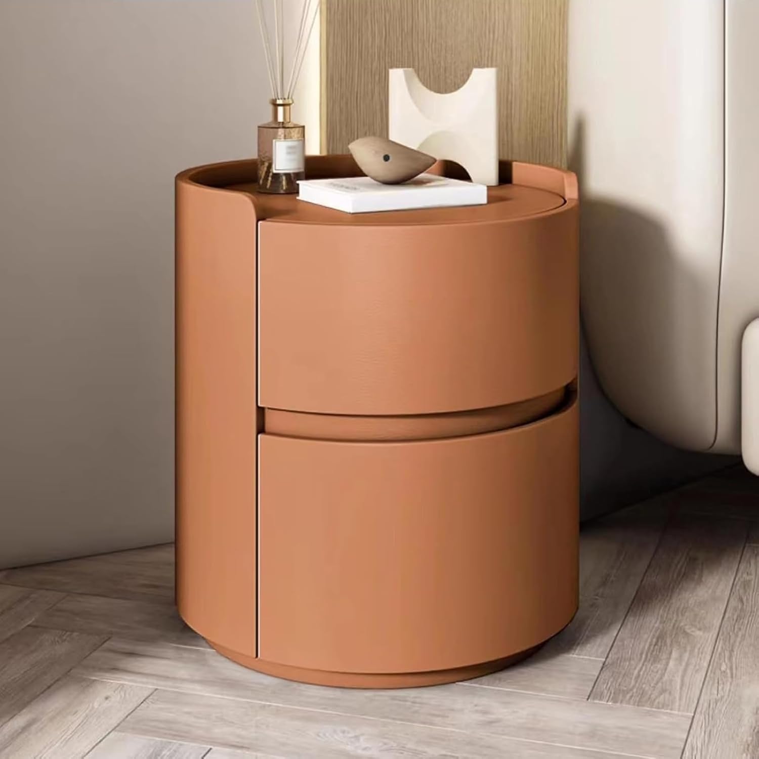 SXZenSpace Luxury Solid Wood Round Bedside Table with 2 Drawers - Lightweight 40cm/45cm Nightstand for Bedroom, Modern Design, Stylish Side Home Decor