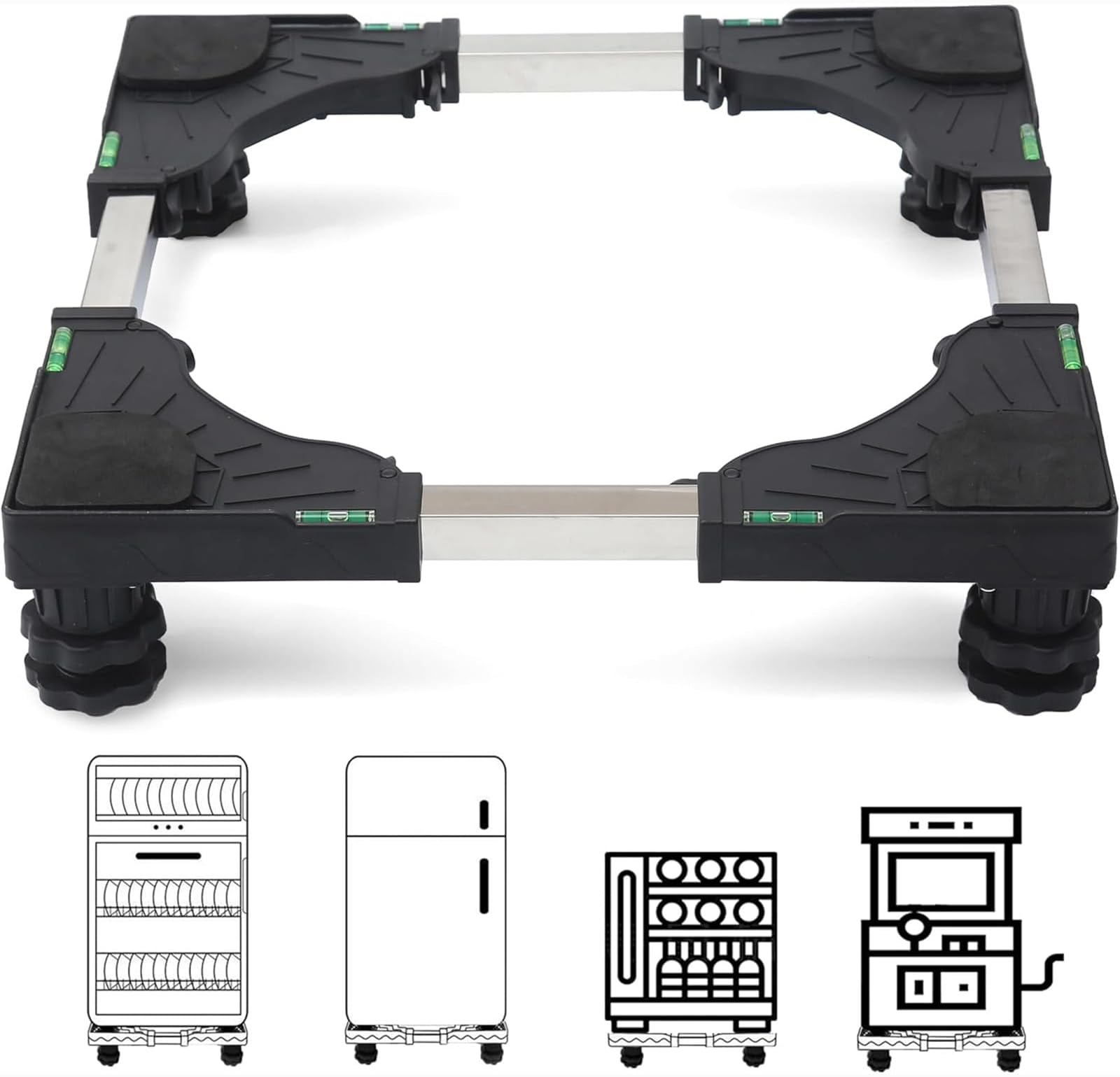 Mini Fridge Stand with 4 Strong Feet, Adjustable Washing Machine Stand Base, Multi-Functional Base for Dryer