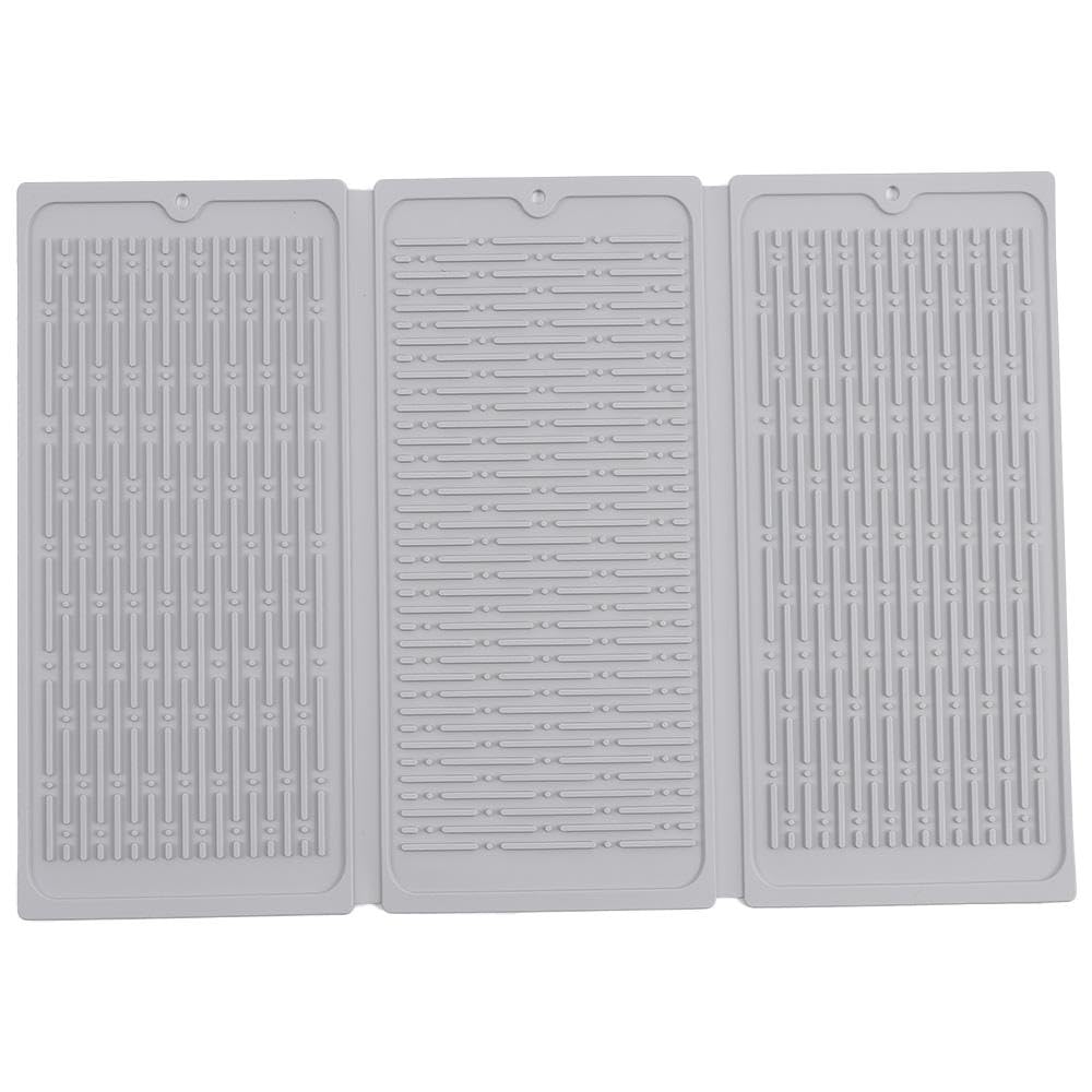 Tappetino scolapiatti pieghevole in silicone, 50 x 35 cm, antiscivolo, grigio, per piano di lavoro della cucina, perfetto per posate, ciotole, piatti, salvaspazio