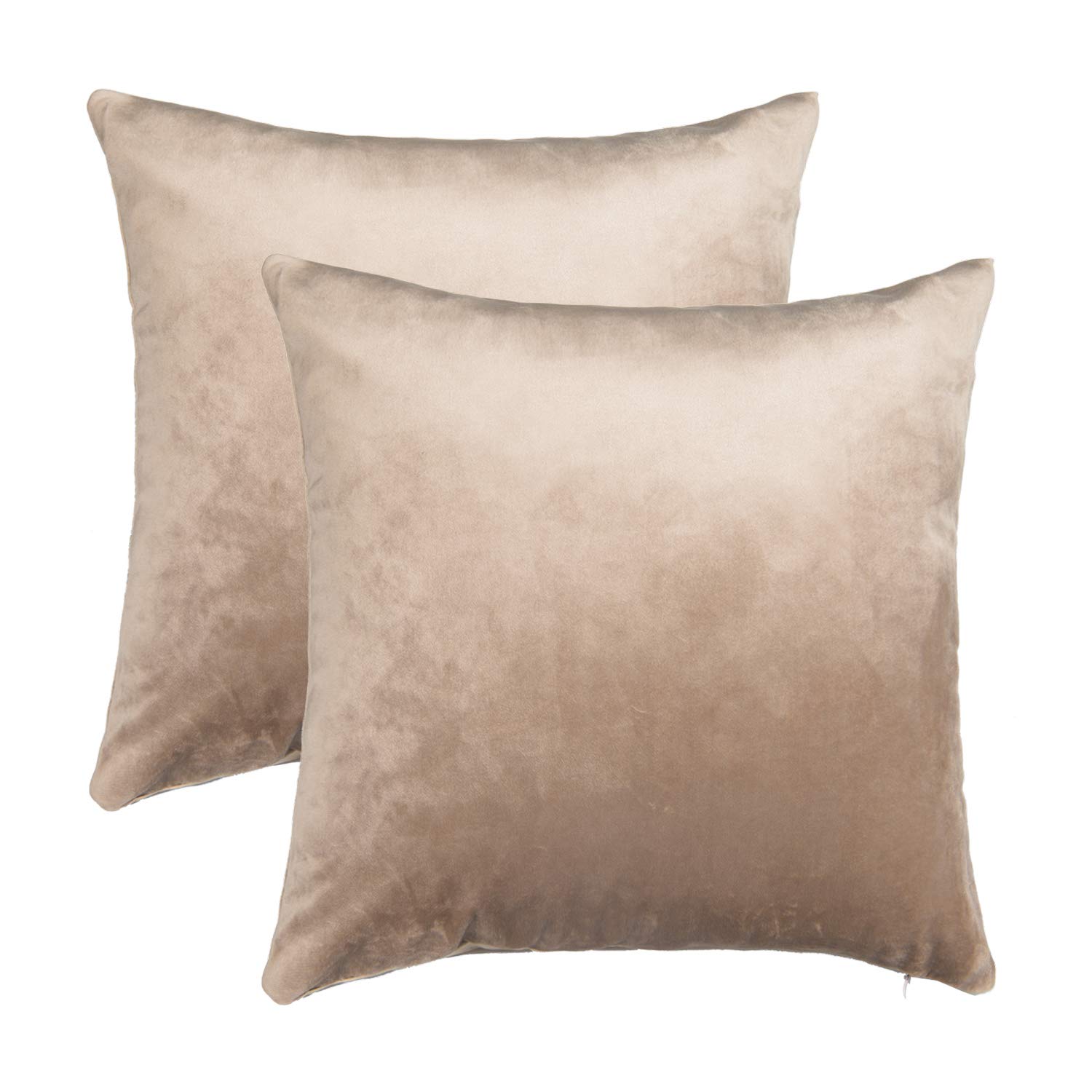 SUNOOMY Pack of 2 Deluxe Velvet Decorative Square Throw Pillow Covers Cushion Case Pillowcases for Sofa Couch Bed Chair,Macadamia,18"x18"(45cm)