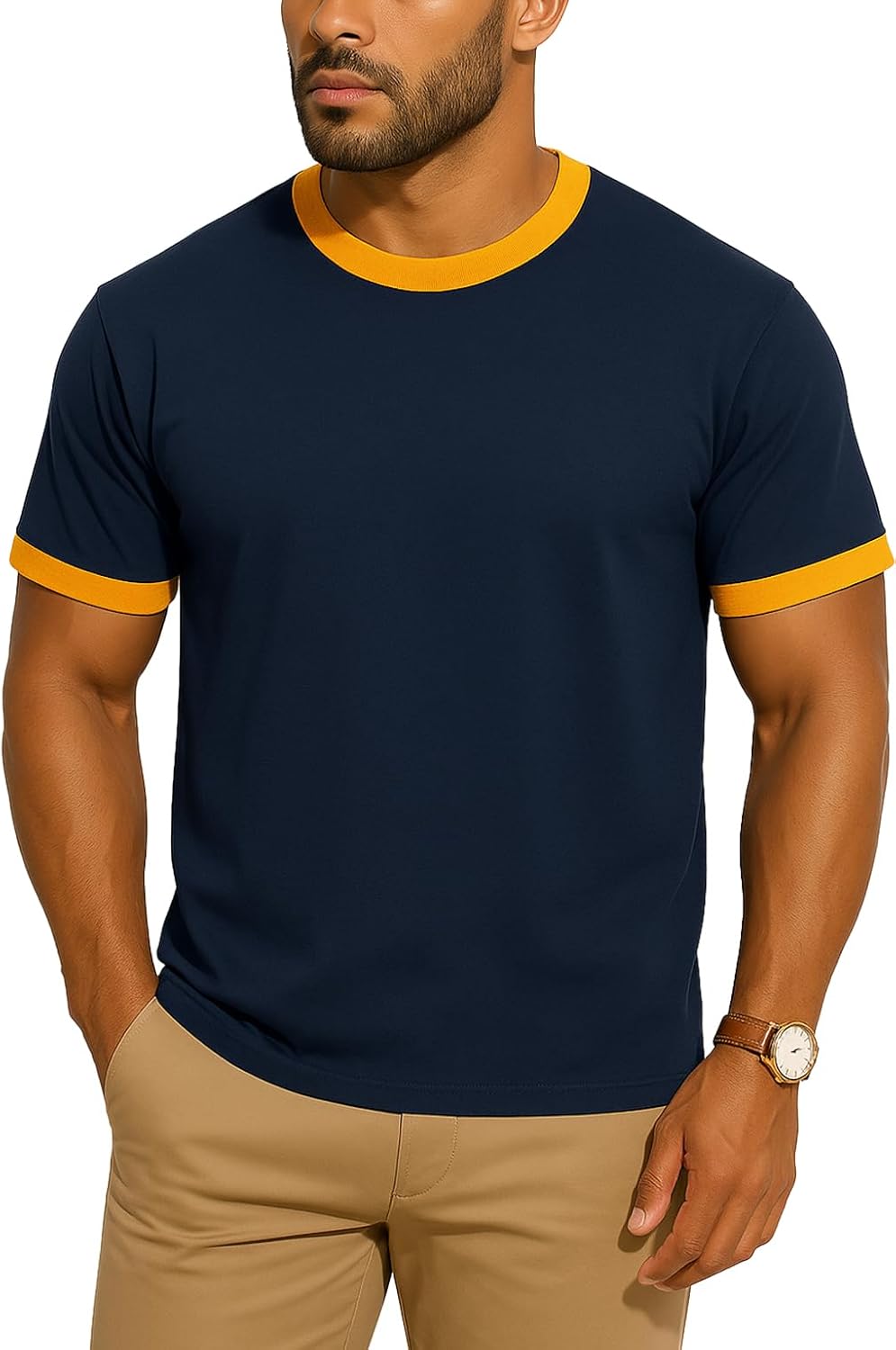 JustBlanks Men's Ringer Tee Shirt - Cotton T-Shirts Short Sleeves Crewneck T-Shirt for Men