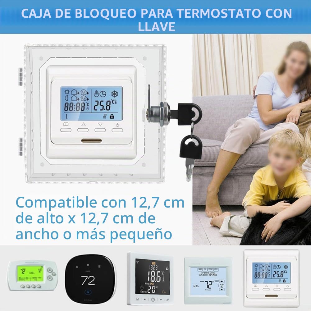 Caja de bloqueo de termostato con 2 llaves, caja protectora de termostato transparente, 16 x 15 x 6 cm, caja de cubierta de termostato montada en la pared, para restaurantes, escuela