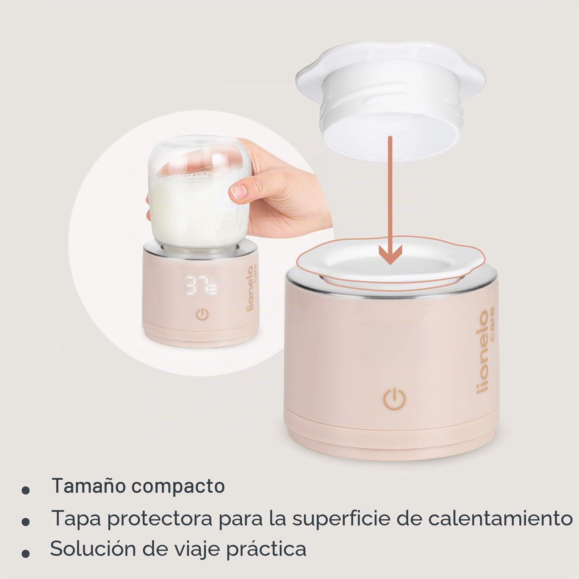 Lionelo Thermup Swift Calentador de Biberones Portátil Inalámbrico, Batería Recargable 5000 mAh USB-C, Calienta Leche Infantil 37-50 °C, Mantiene 6 h, 5 Adaptadores, Sensor sin Líquido