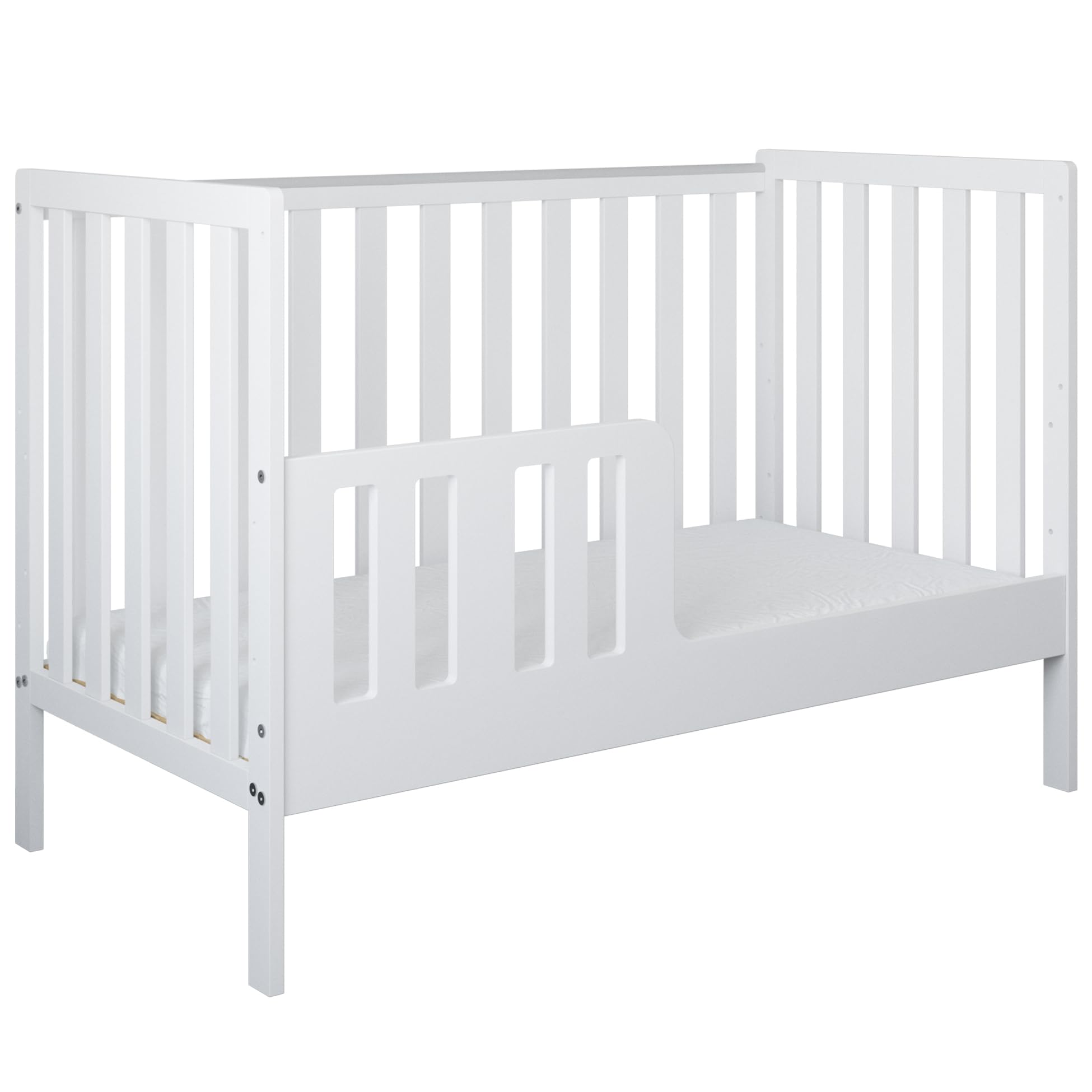 zee Bambi Cuna Bebe 120x60 cm 2 en 1 Blanca Cuna Convertible en Cama Junior con Barrotes Barrera de Seguridad Somier Regulable 3 Alturas Protector Mordedor Madera Maciza
