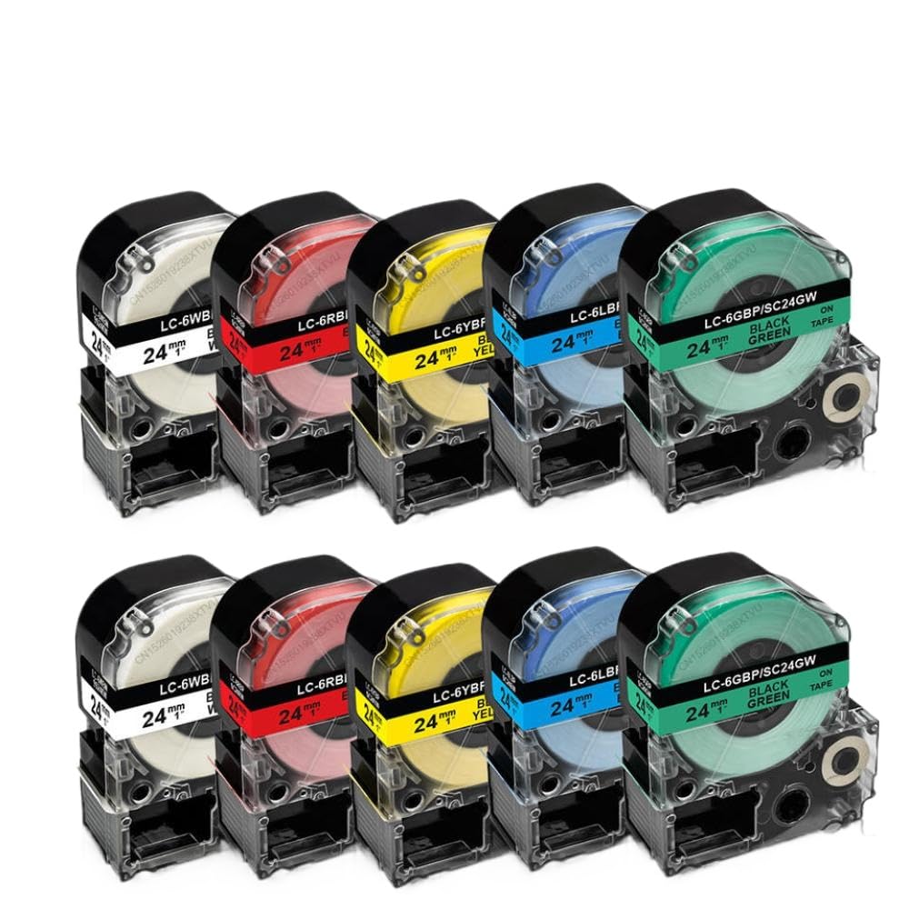 Nastro per Etichette SS24KW da 10 Pezzi 24 mm Nero su Bianco Compatibile con LabelWorks LW700 LW900P(Mixed Color)